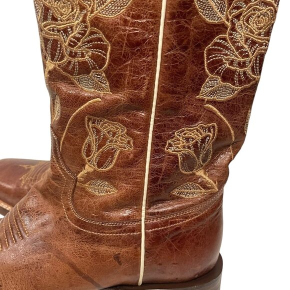 Roper Womens Desert Rose Cowboy Boots Brown Leather Square Toe Sz 6 Western - Picture 4 of 15